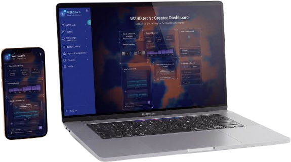 WZRD Creator OS running across desktop, tablet, and phone